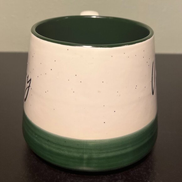 Peppermint & Pine MERRY Matte Off-white with Green Glossy Glaze Stoneware Mug - Picture 4 of 8